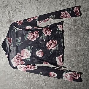 Suzy Shier Top Small Floral Sheer Blouse Full Sleeves Lightweight